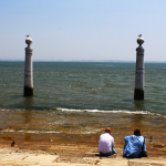 People watching at Cais das Colunas and the Tagus River