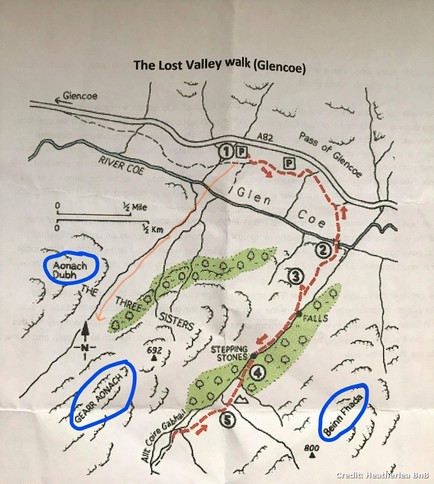 Three Sisters Hiking Trail in Glencoe near Gearr Aonach