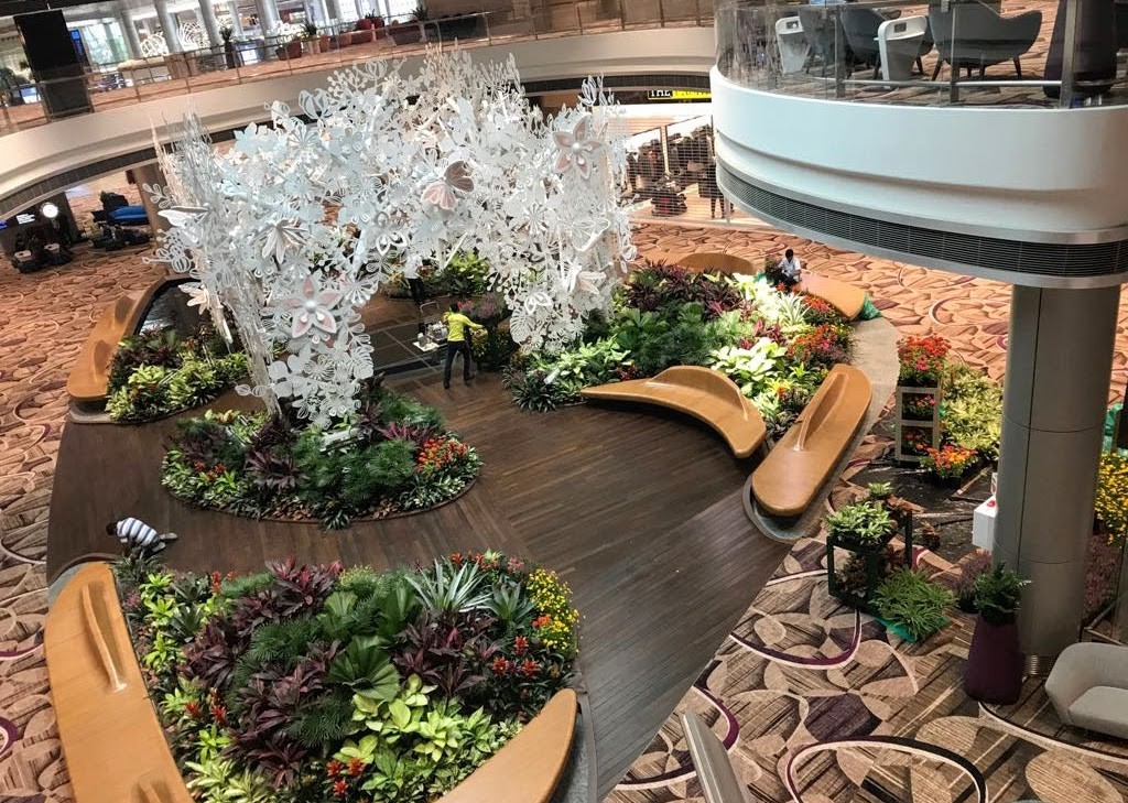 Lush indoor gardens at Changi terminal 4