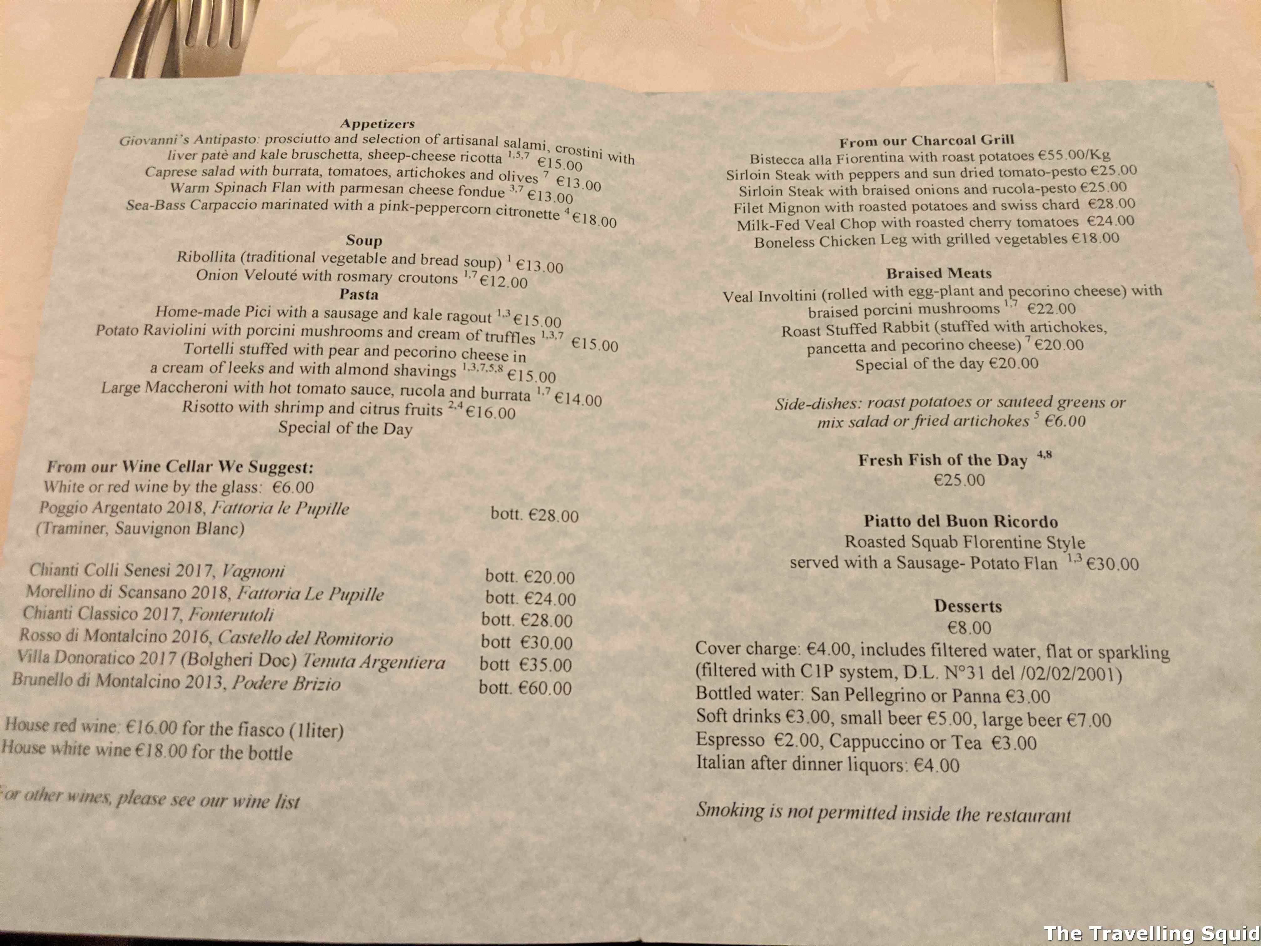 menu L'Osteria di Giovanni in Florence