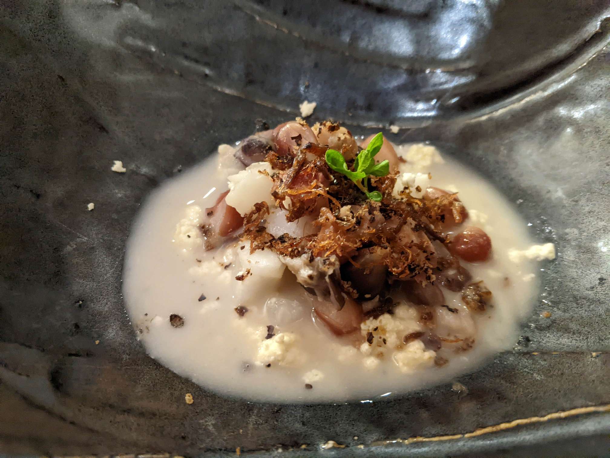 Esquites and crispy tendon lorea